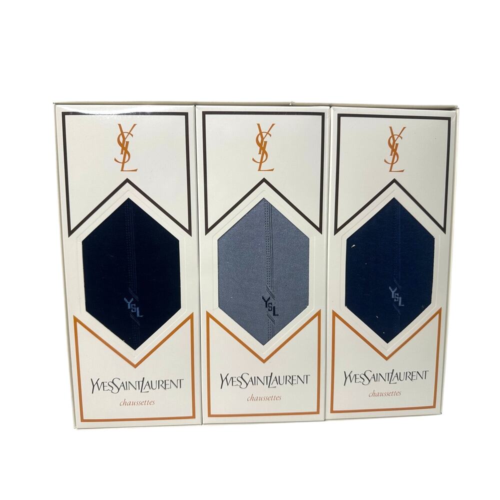 Yves Saint Laurent (YSL) Dress Socks Gift Set (Blue, Gray, Black) - Picture 1 of 16